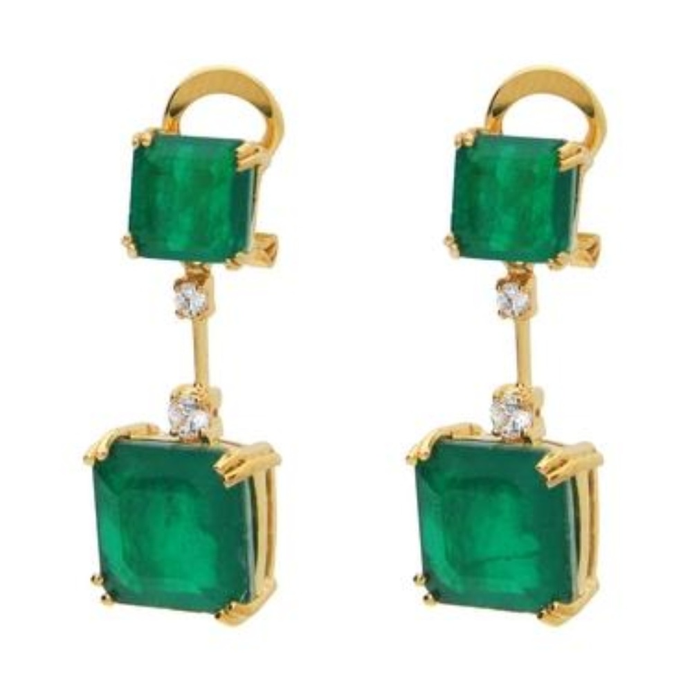 Art Deco Emerald Doublet Silhouette Drop Earrings